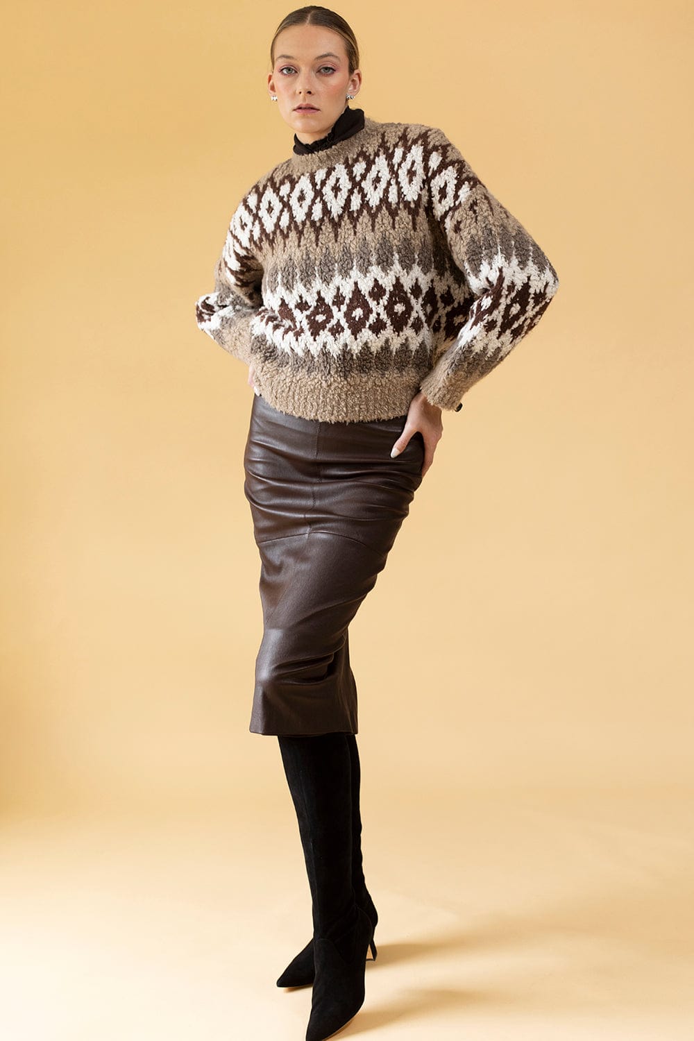 BRUNELLO CUCINELLI-Leather Midi Skirt-