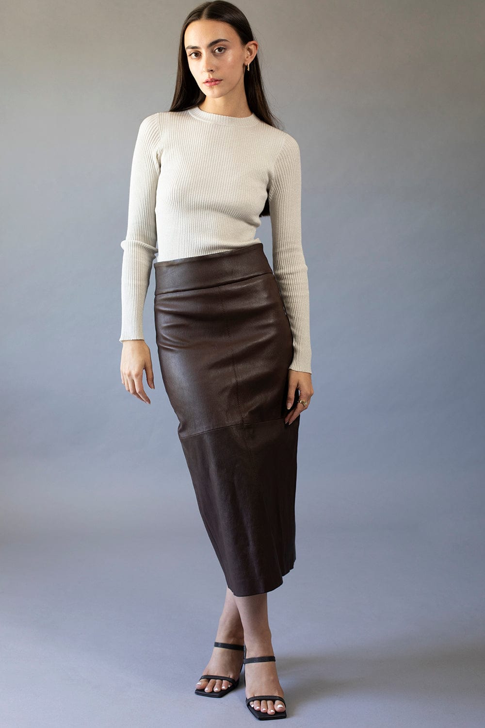 BRUNELLO CUCINELLI-Leather Midi Skirt-