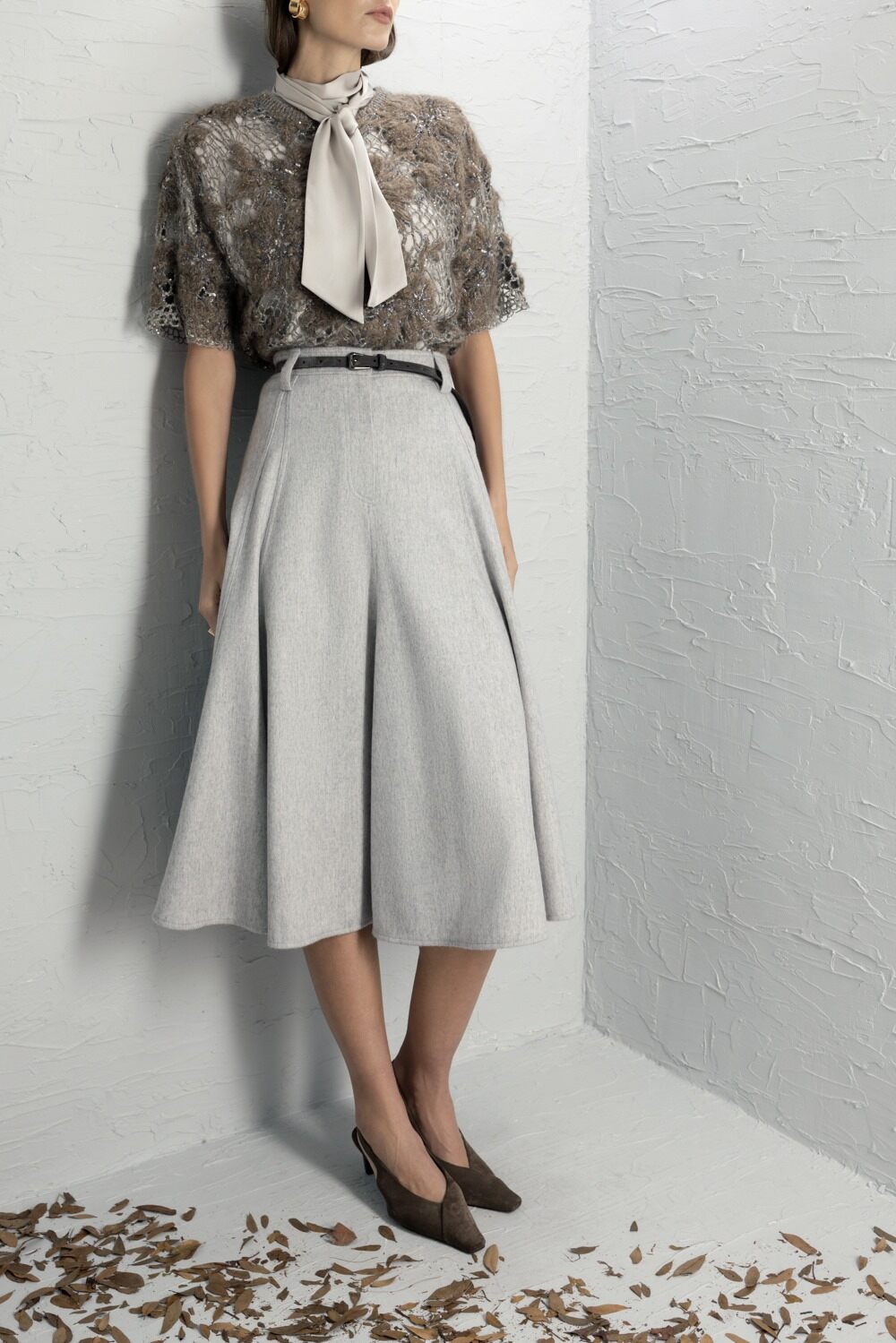 Flute Midi Skirt-GREY-38-CLOTHINGSKIRTMIDI-BRUNELLO CUCINELLI