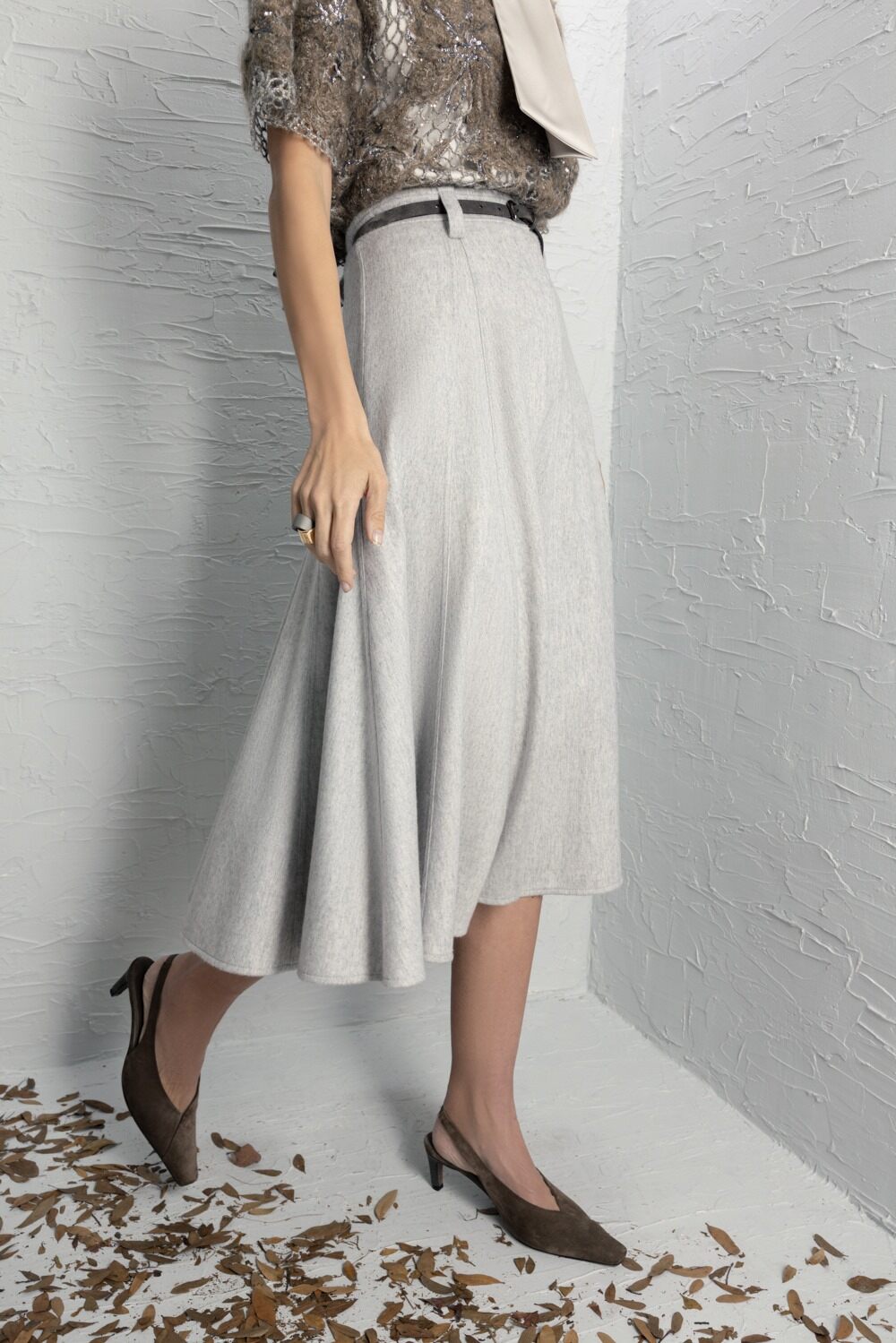 Flute Midi Skirt-GREY-38-CLOTHINGSKIRTMIDI-BRUNELLO CUCINELLI