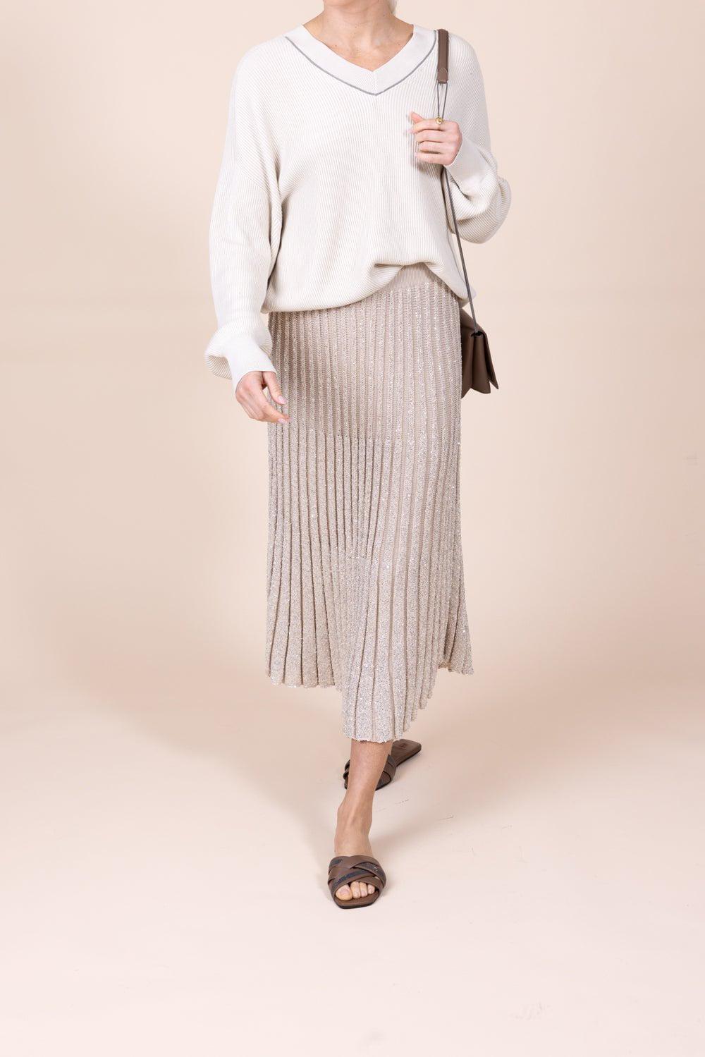 BRUNELLO CUCINELLI-Dazzling Rib Knit Midi Skirt-