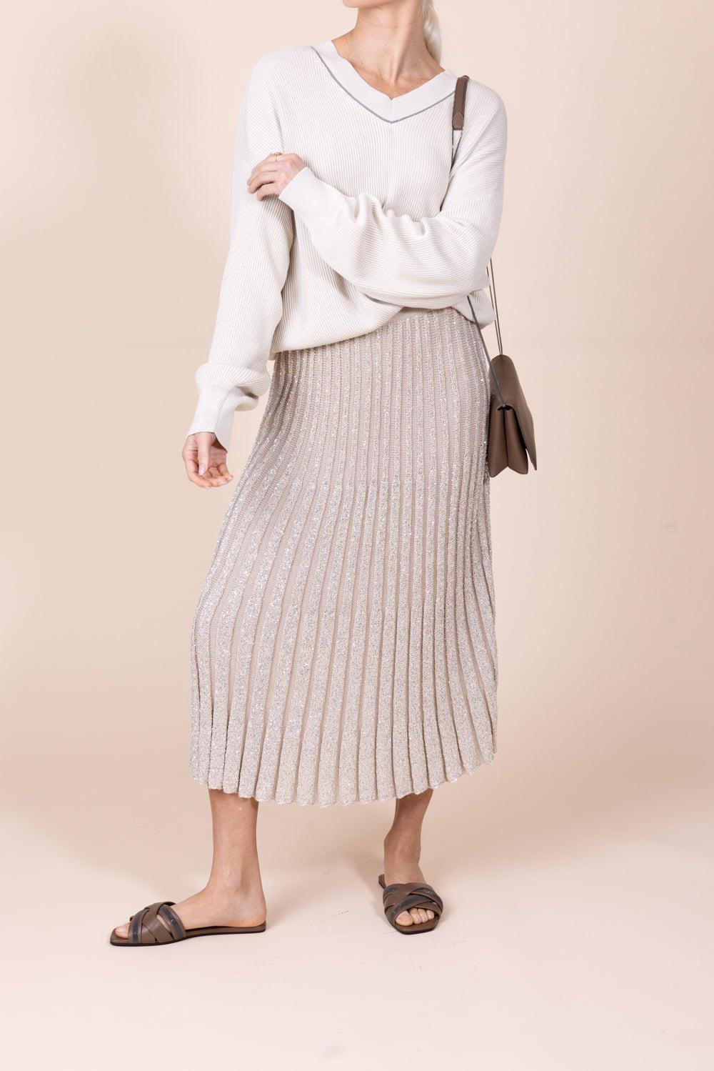 BRUNELLO CUCINELLI-Dazzling Rib Knit Midi Skirt-