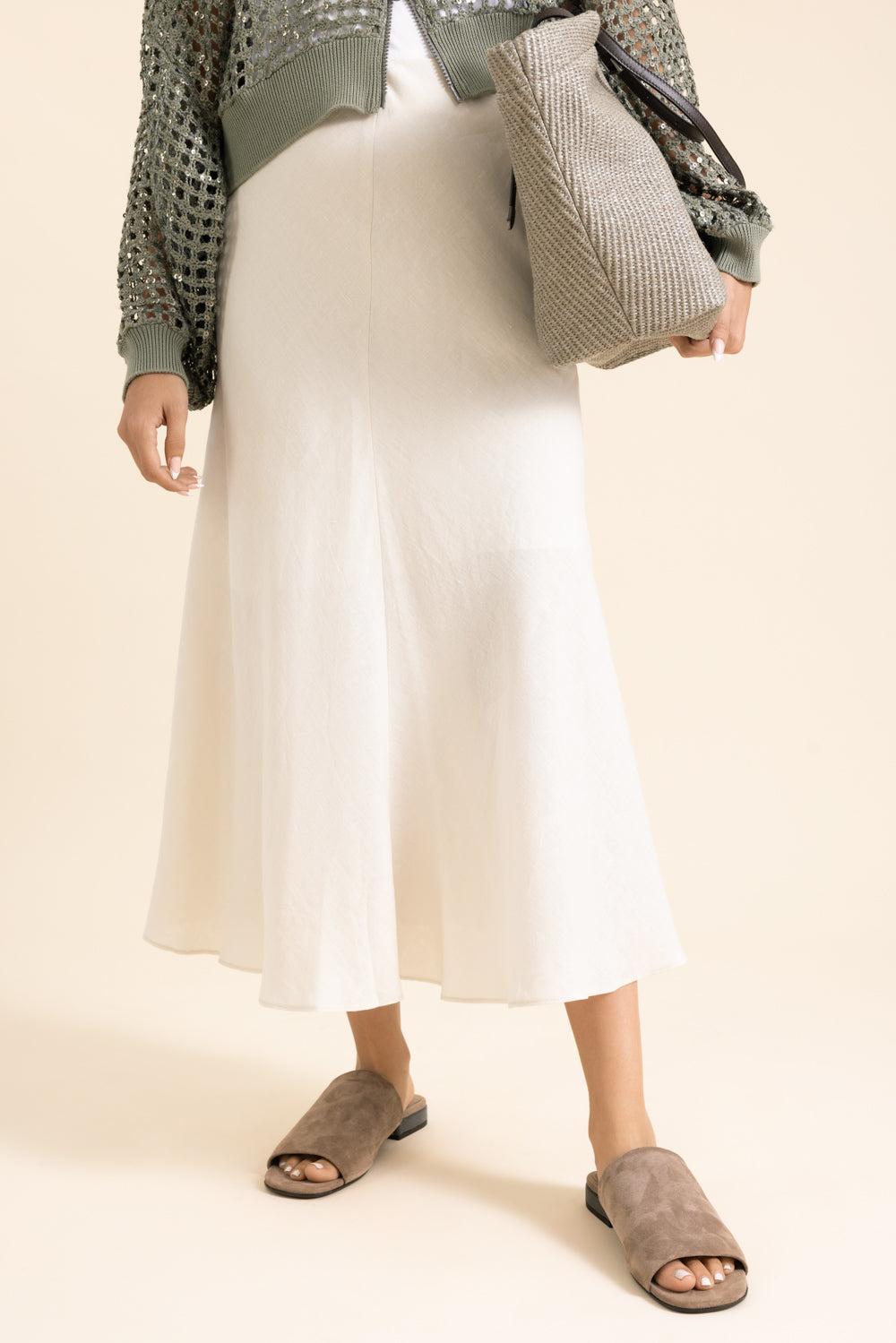 Fit And Flare Midi Skirt - Coconut Milk-WHITE-40-CLOTHINGSKIRTMIDI-BRUNELLO CUCINELLI