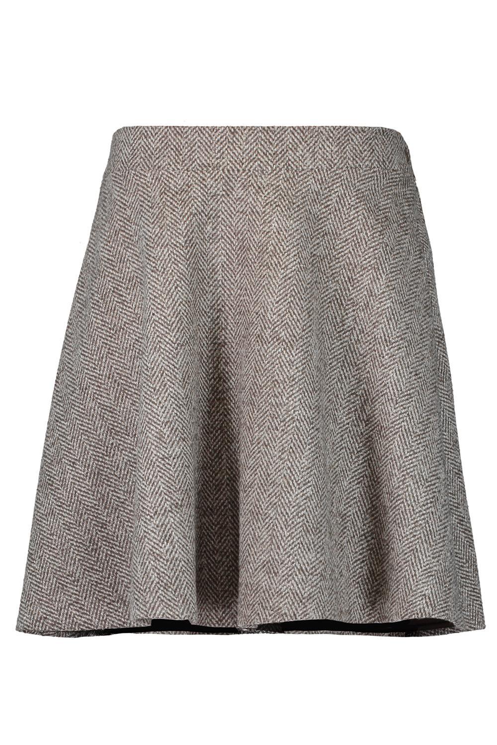Herringbone Mini Circle Skirt-BROWN/GREY-36-CLOTHINGSKIRTMINI-BRUNELLO CUCINELLI
