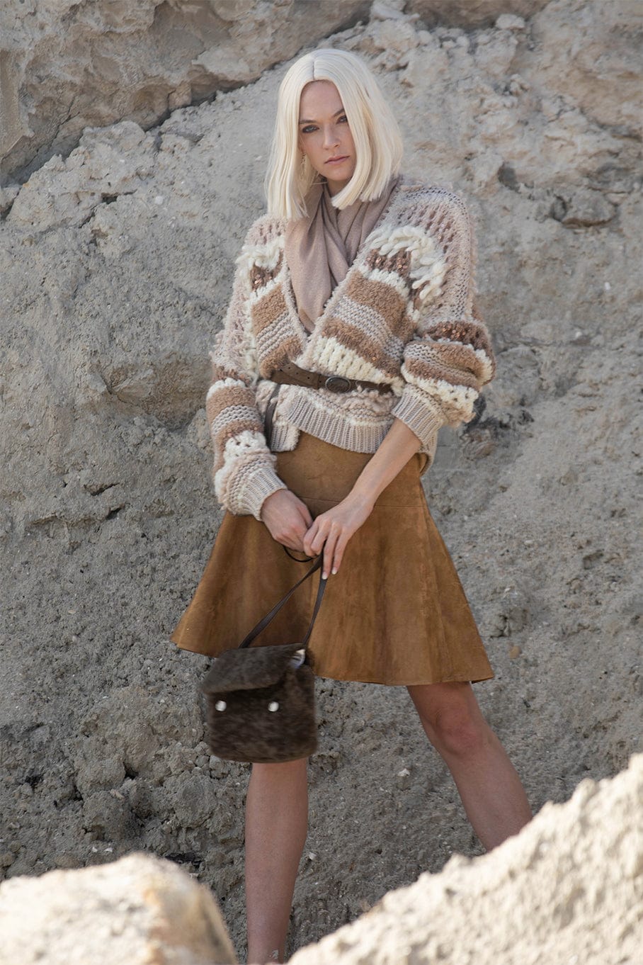 BRUNELLO CUCINELLI-Flare Suede Skirt-