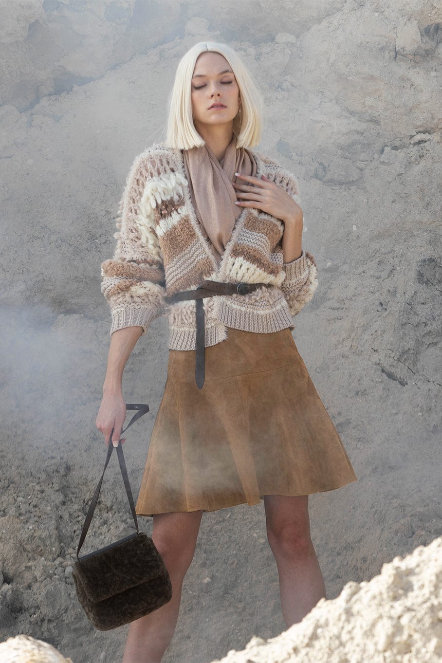 BRUNELLO CUCINELLI-Flare Suede Skirt-