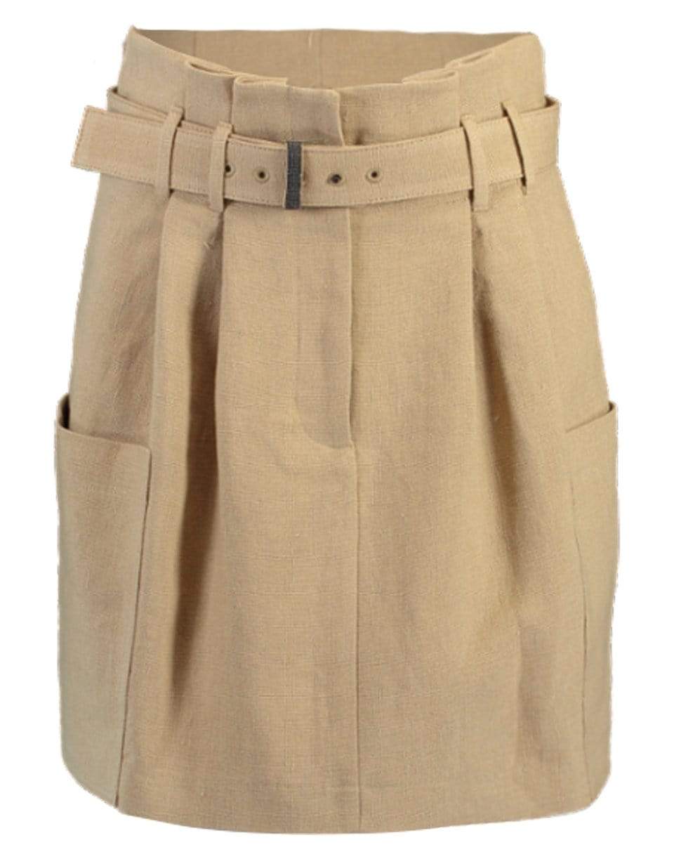 BRUNELLO CUCINELLI-Linen Cargo Pocket Belted Mini Skirt-