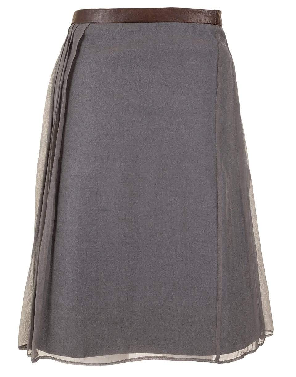 BRUNELLO CUCINELLI-Leather Waist Pleated Skirt-BROWN