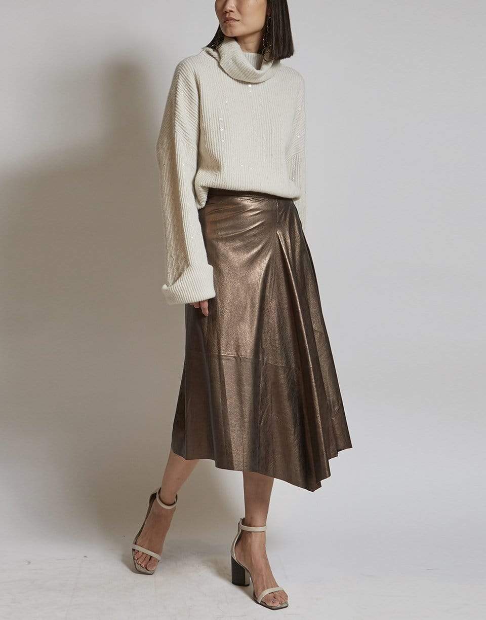 BRUNELLO CUCINELLI-Lamé Suede A-Line Wrap Skirt-