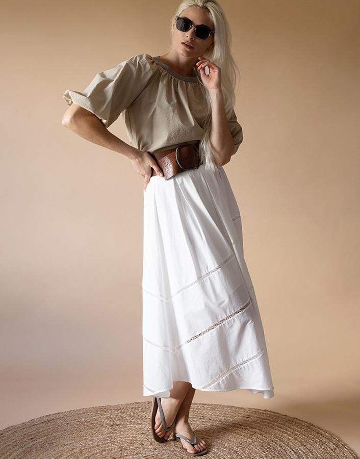 BRUNELLO CUCINELLI-Cotton Embroidered Circle Skirt-