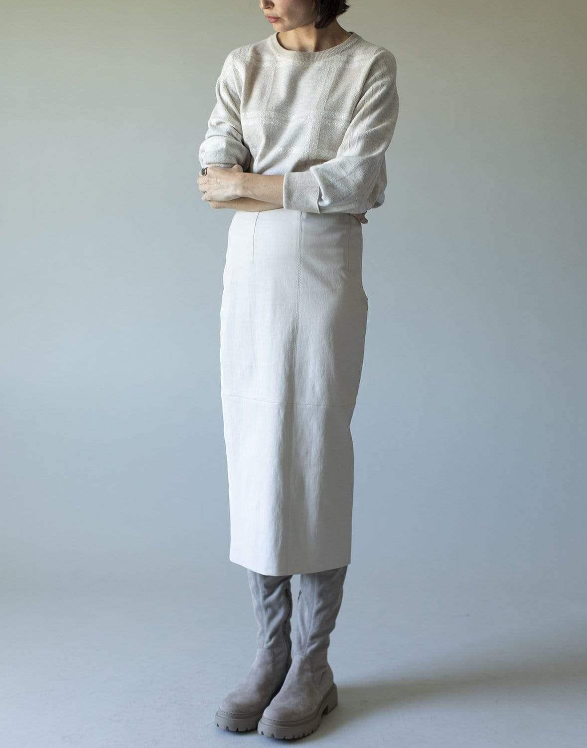 BRUNELLO CUCINELLI-Stretch Leather Pencil Skirt-