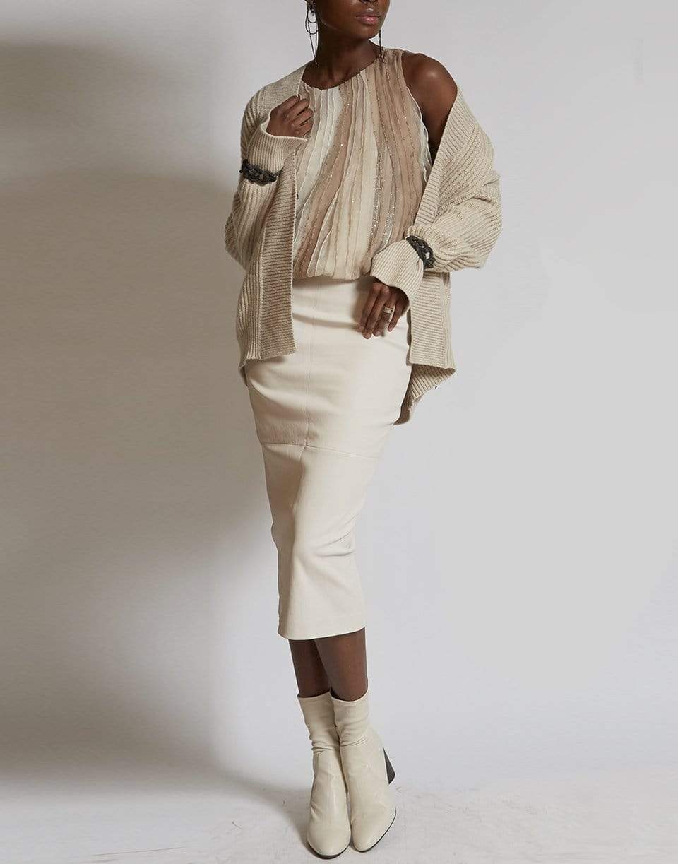BRUNELLO CUCINELLI-Warm White Leather Pencil Skirt-