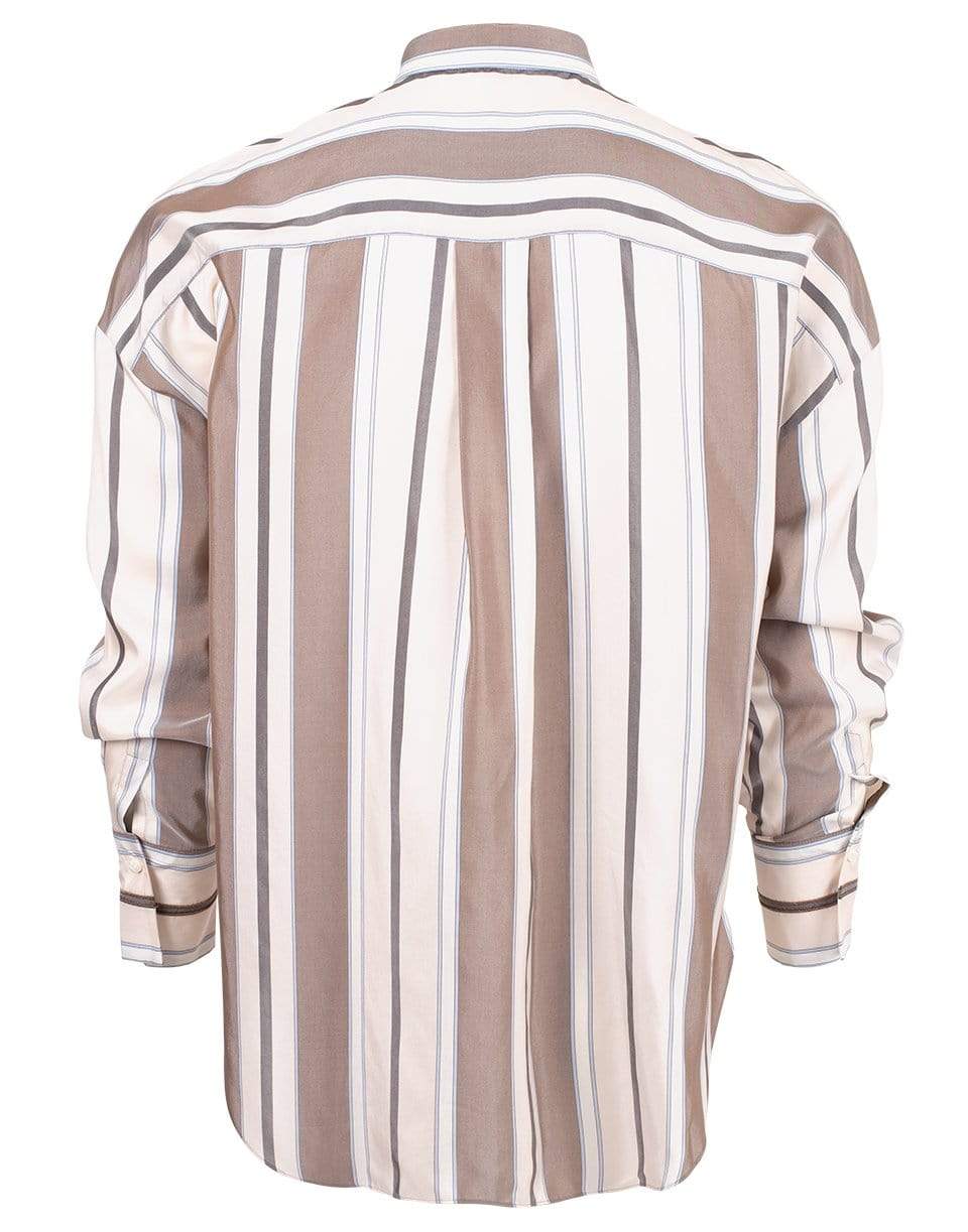 BRUNELLO CUCINELLI-Striped Silk Blouse-BEIG/BLU
