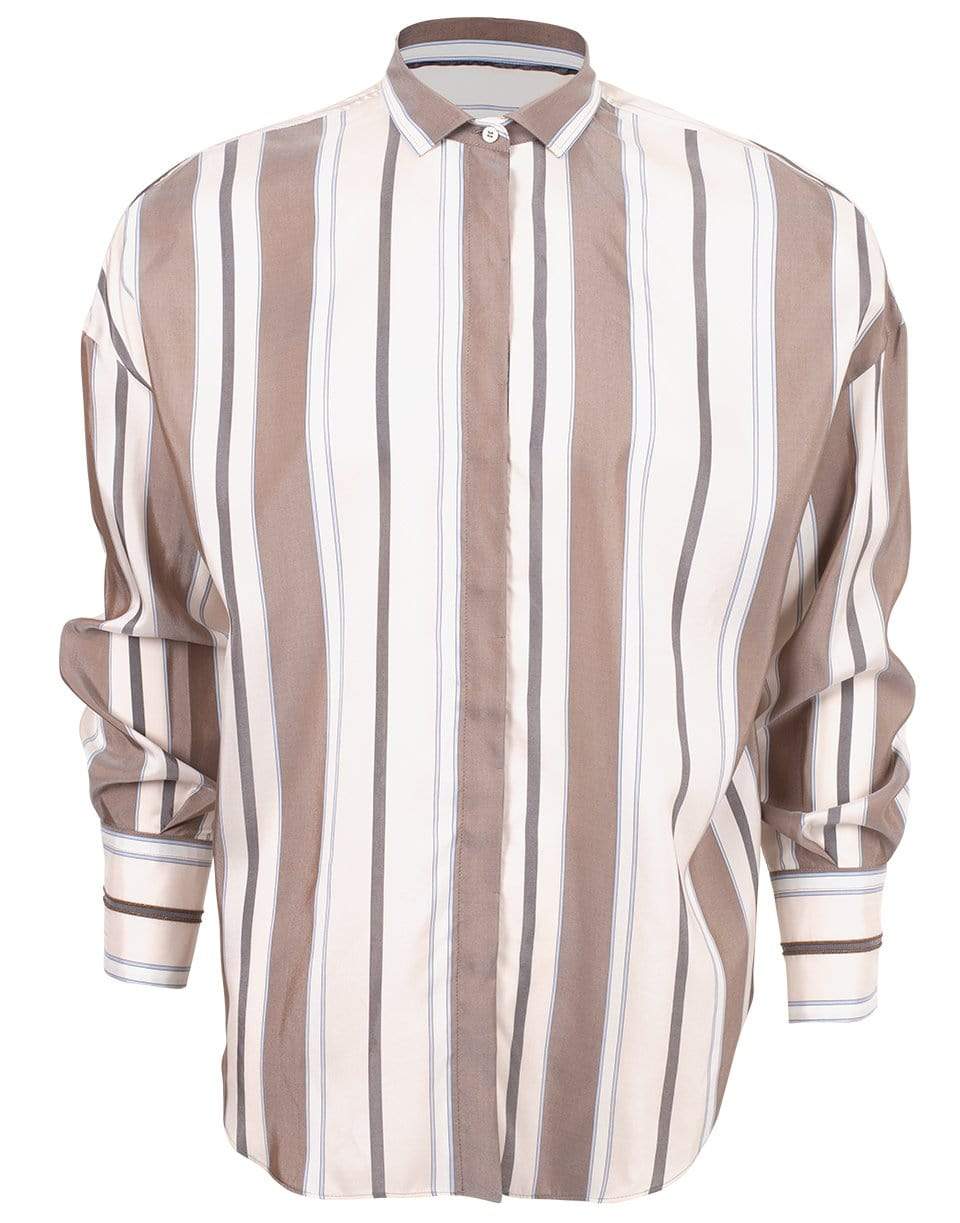 BRUNELLO CUCINELLI-Striped Silk Blouse-BEIG/BLU