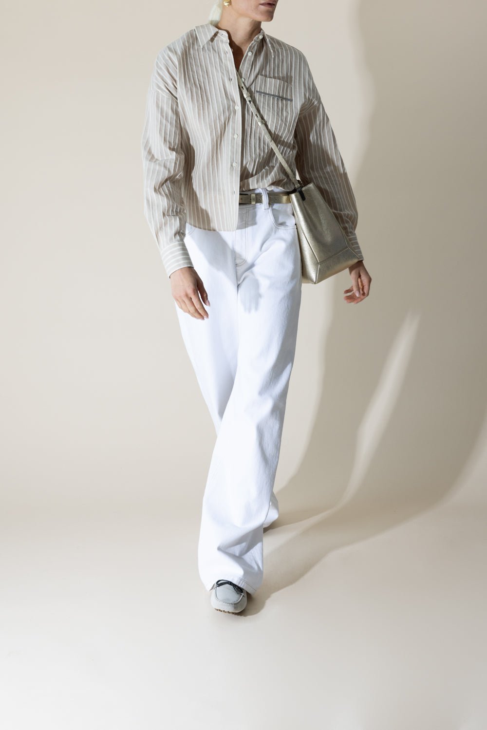 BRUNELLO CUCINELLI-Striped Cropped Shirt-