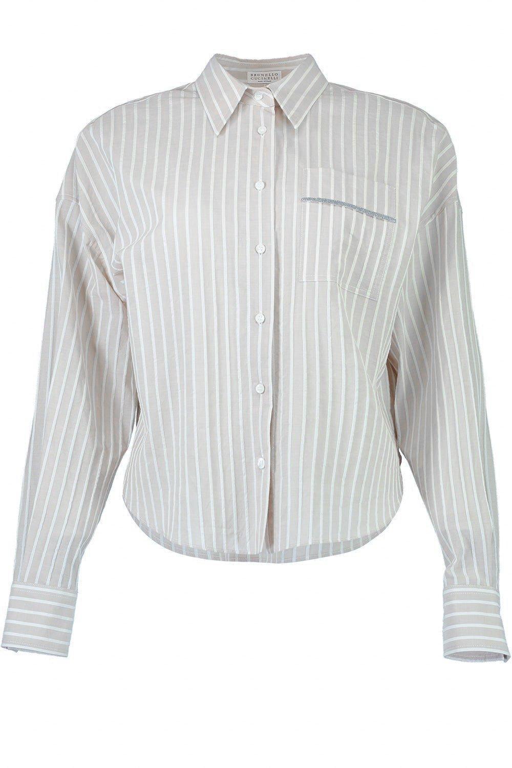 BRUNELLO CUCINELLI-Striped Cropped Shirt-