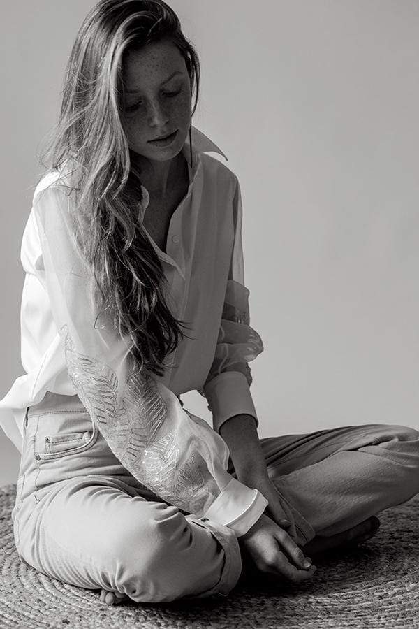 BRUNELLO CUCINELLI-Cotton Poplin Leaf Embroidered Shirt-