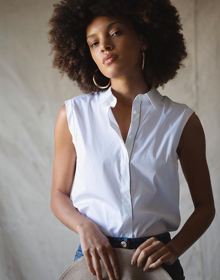 BRUNELLO CUCINELLI-Monili Placket Stretch Blouse-