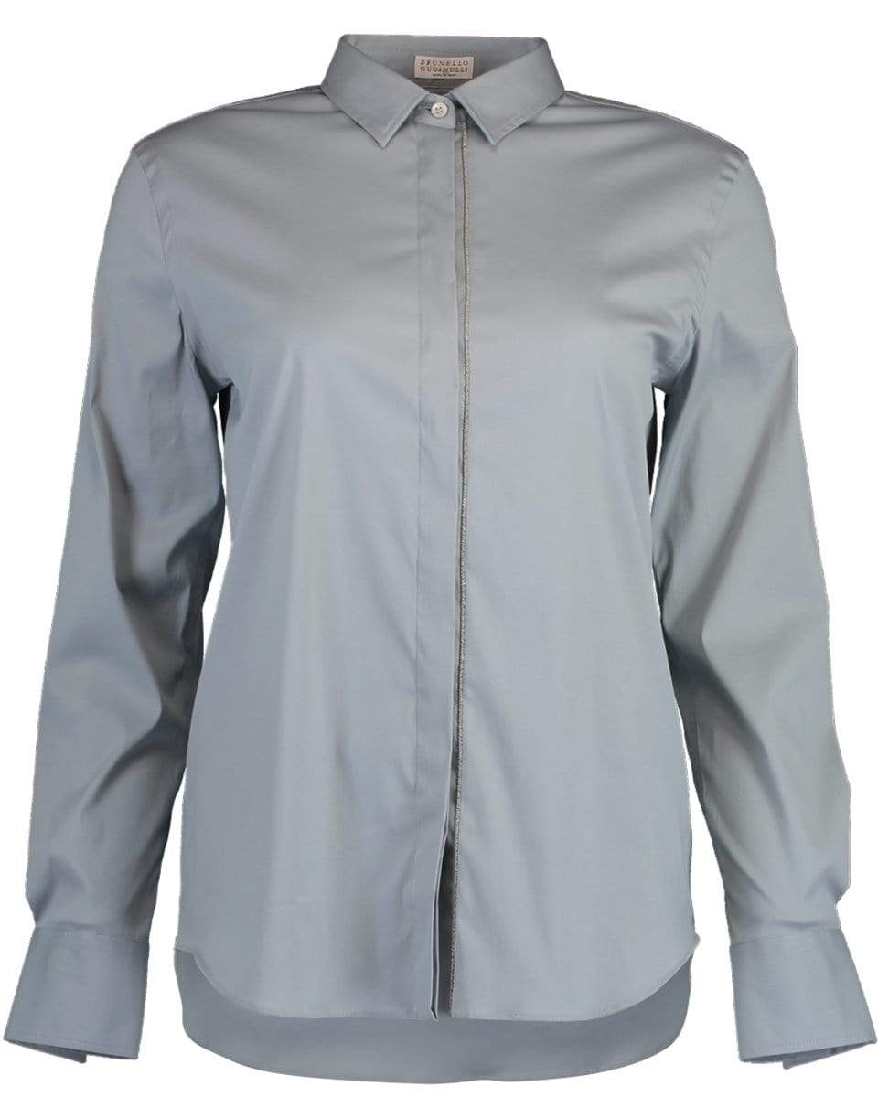 BRUNELLO CUCINELLI-Blue Cotton Stretch Shirt-