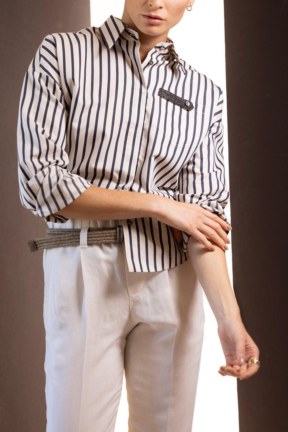 BRUNELLO CUCINELLI-Monili Trim Collared Shirt-
