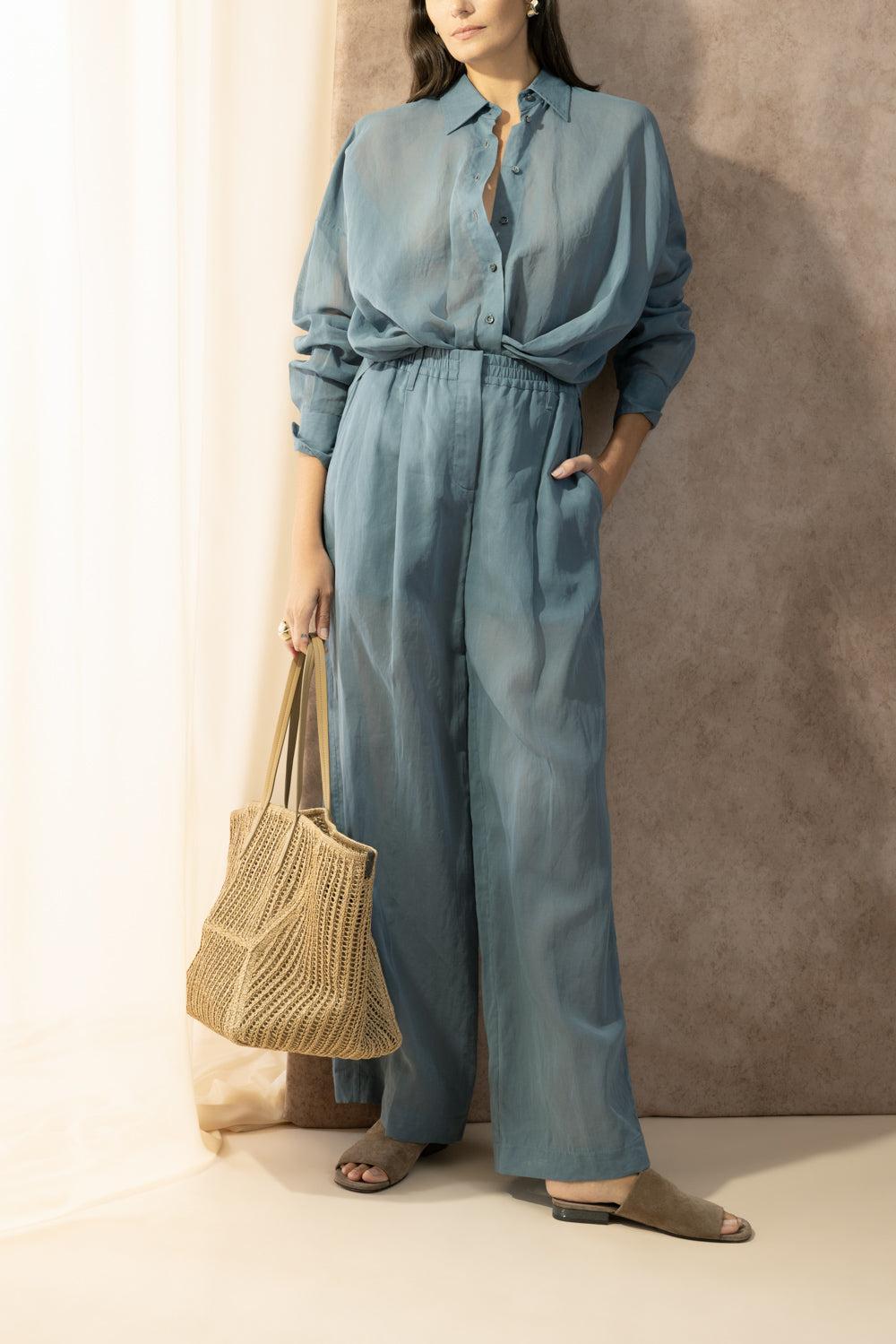 Twist Front Shirt-BLUE-XS-CLOTHINGTOPBLOUSE-BRUNELLO CUCINELLI