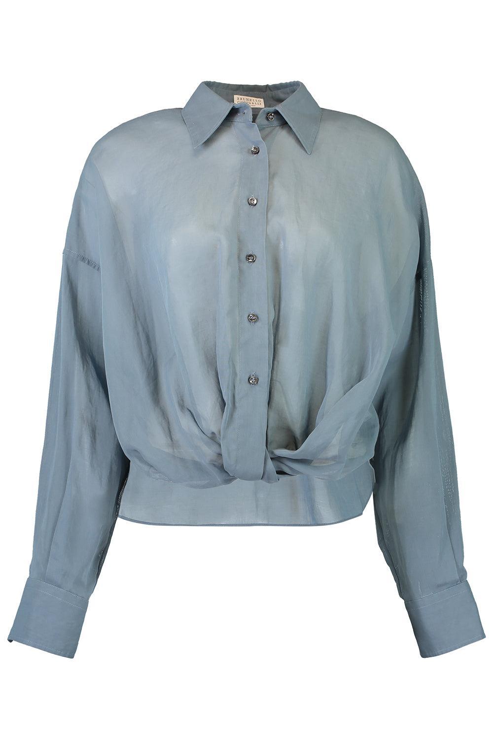 Twist Front Shirt-BLUE-XS-CLOTHINGTOPBLOUSE-BRUNELLO CUCINELLI