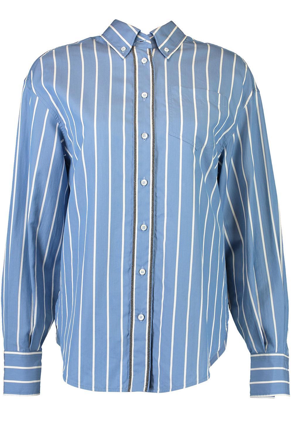 Double Monili Trim Wide Stripe Blouse - Blue Panama-BLU/PANA-XS-CLOTHINGTOPBLOUSE-BRUNELLO CUCINELLI