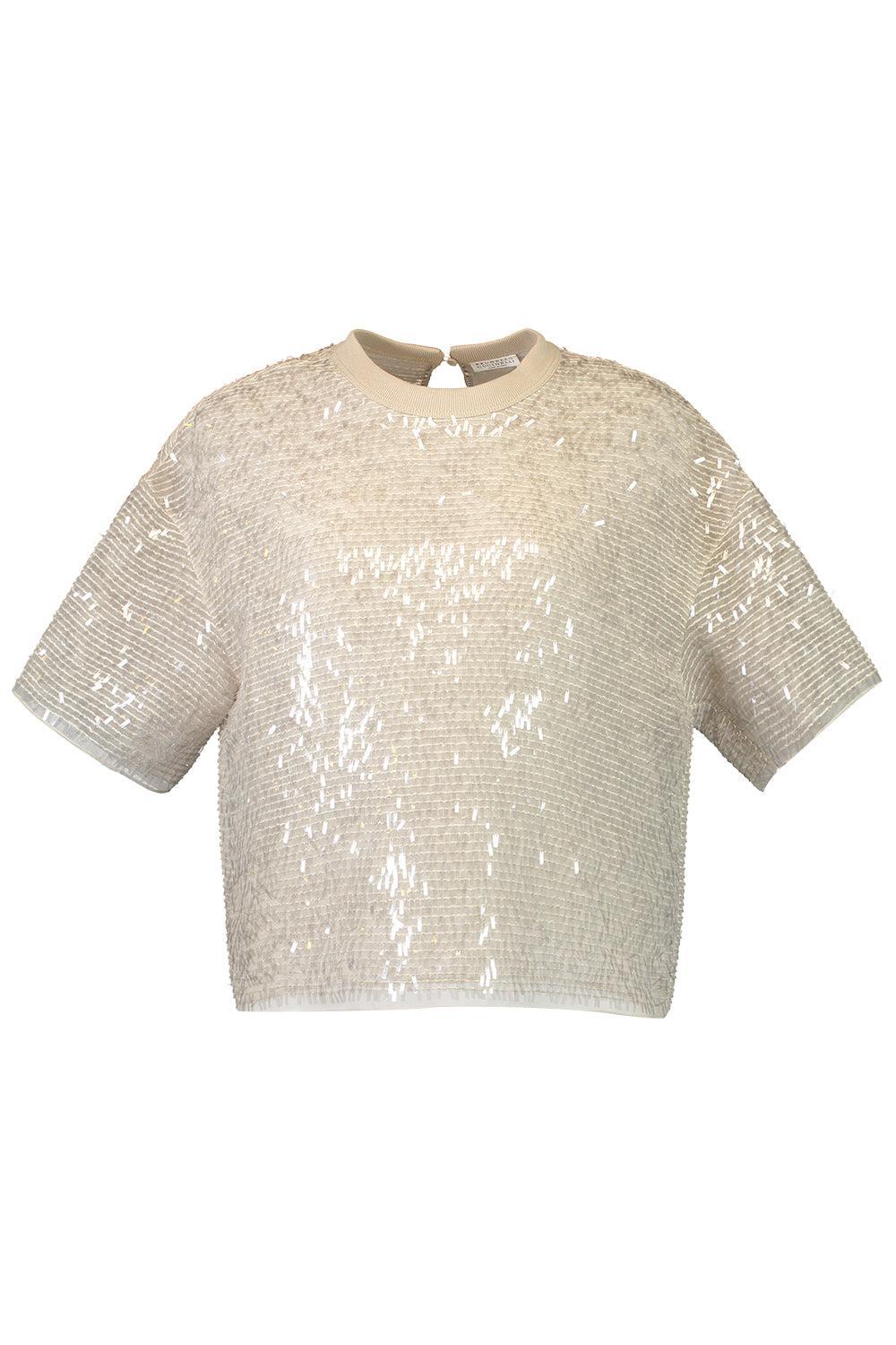 Fringe Embroidered Tee-BROWN-XS-CLOTHINGTOPBLOUSE-BRUNELLO CUCINELLI