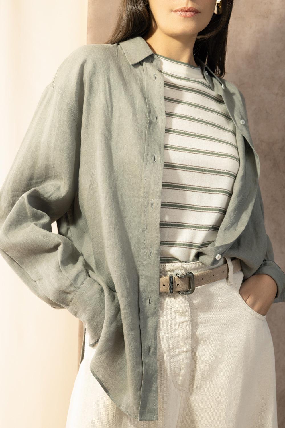 Long Sleeve Button Shirt-BROWN-XS-CLOTHINGTOPBLOUSE-BRUNELLO CUCINELLI