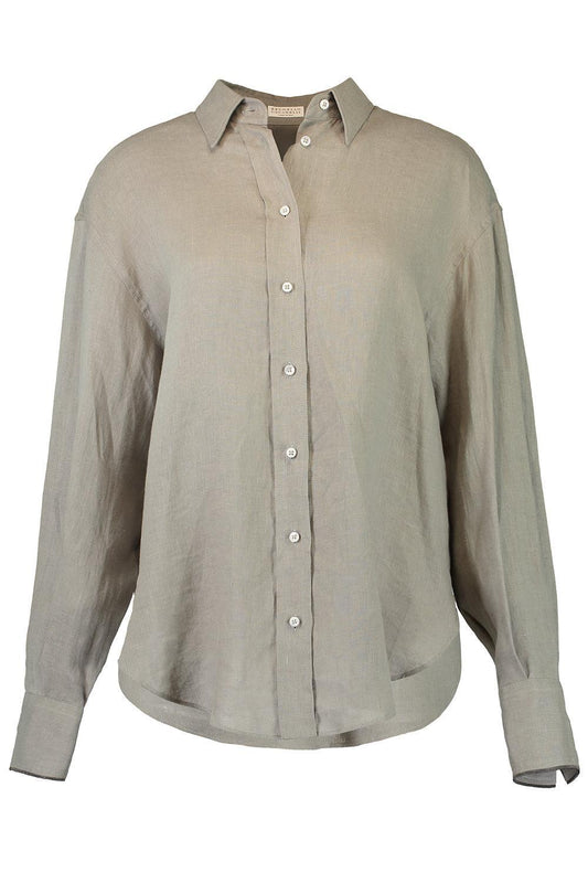 Long Sleeve Button Shirt-BROWN-XS-CLOTHINGTOPBLOUSE-BRUNELLO CUCINELLI