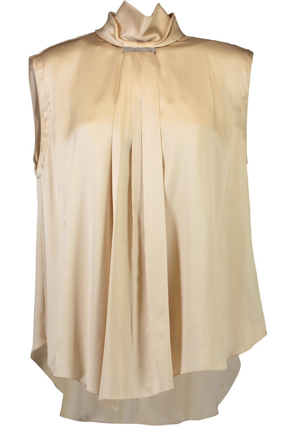 Sleevess Tie Blouse-BROWN-XS-CLOTHINGTOPBLOUSE-BRUNELLO CUCINELLI