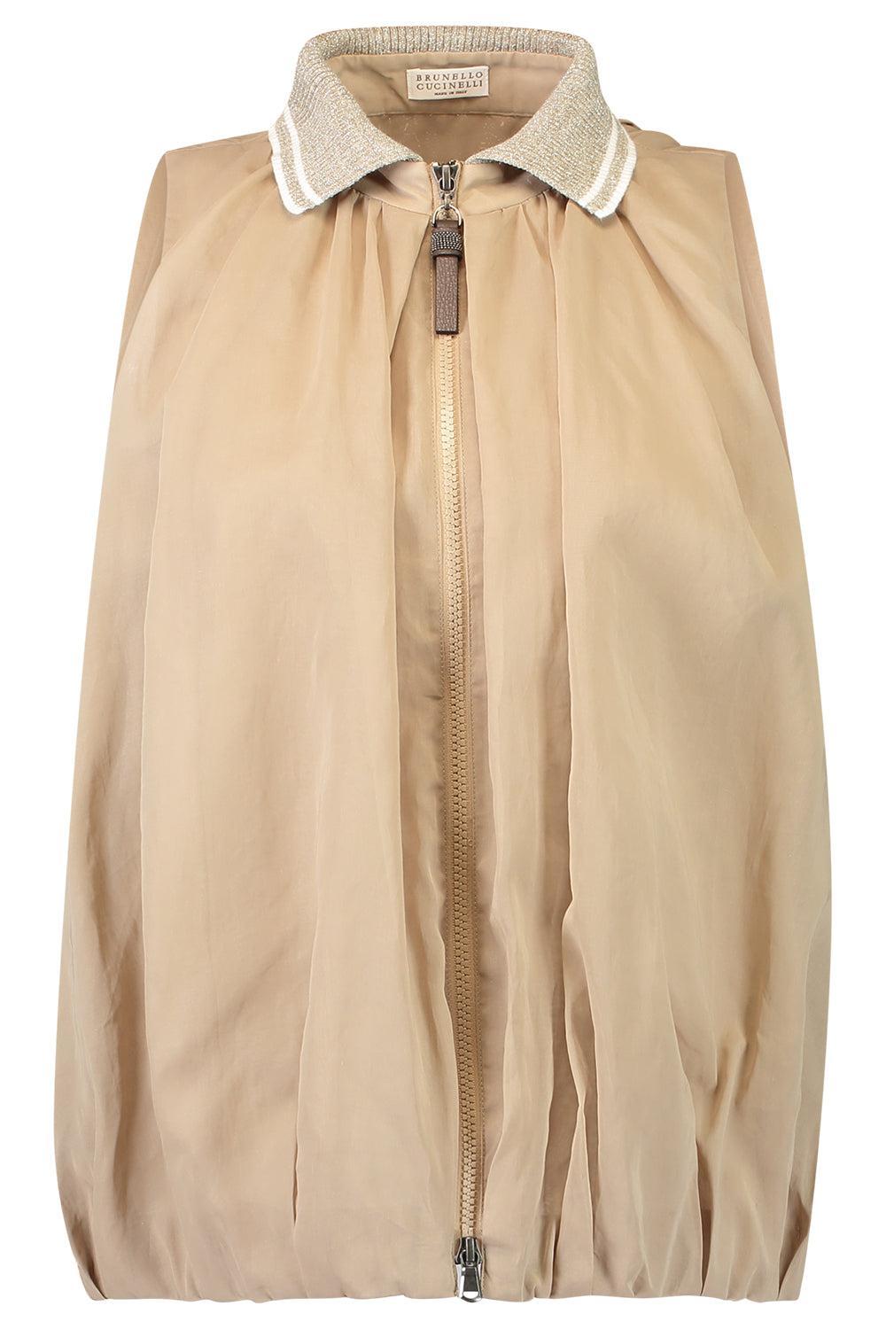 Zip Front Halter Vest-BROWN-XS-CLOTHINGTOPBLOUSE-BRUNELLO CUCINELLI