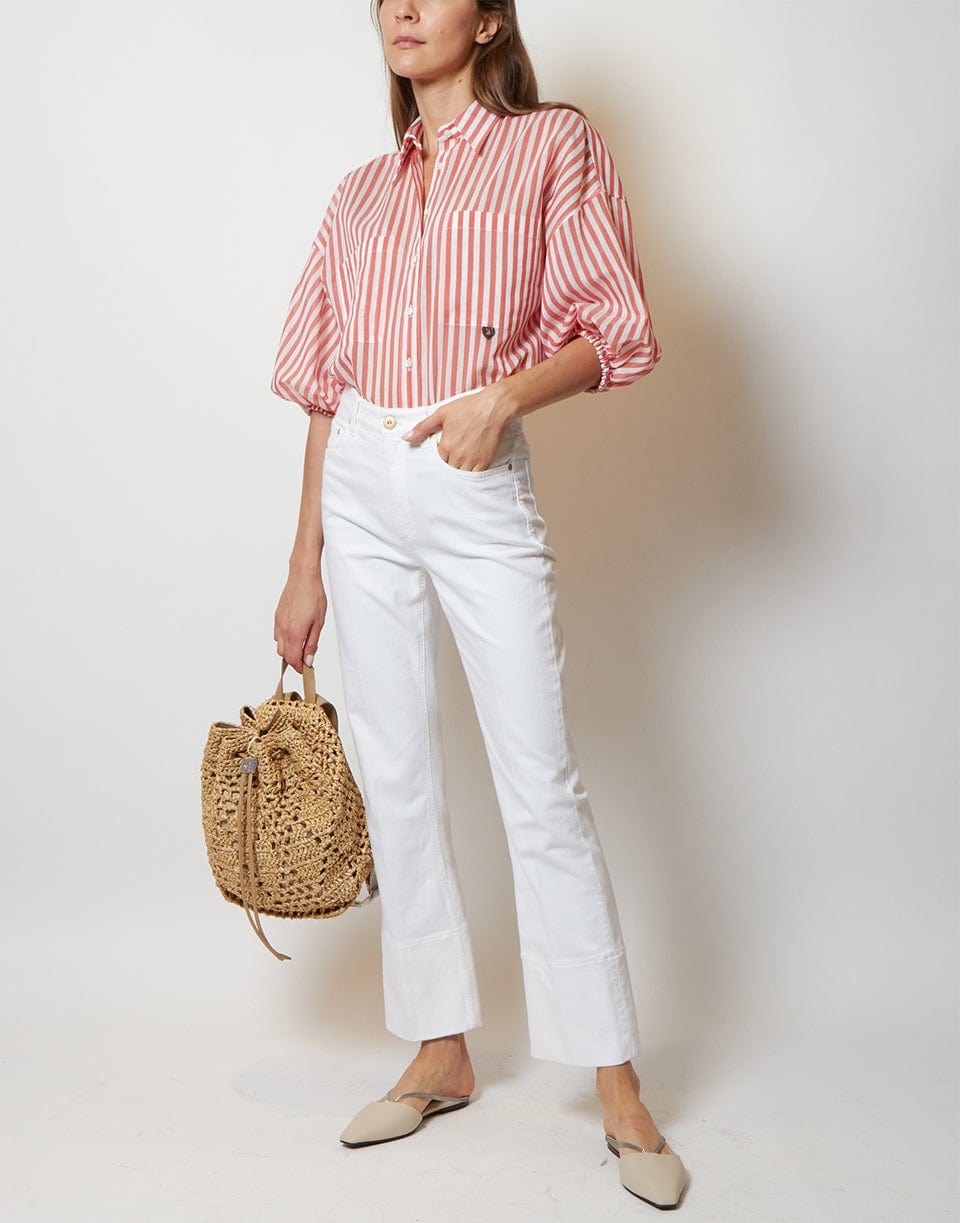BRUNELLO CUCINELLI-Striped Elbow Sleeve Top - Cherry-