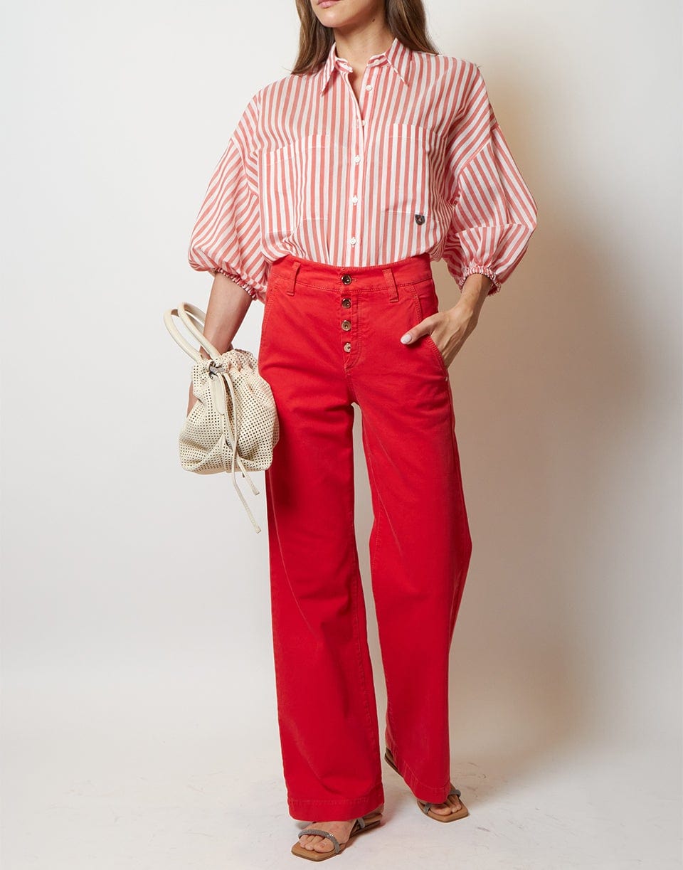 BRUNELLO CUCINELLI-Striped Elbow Sleeve Top - Cherry-