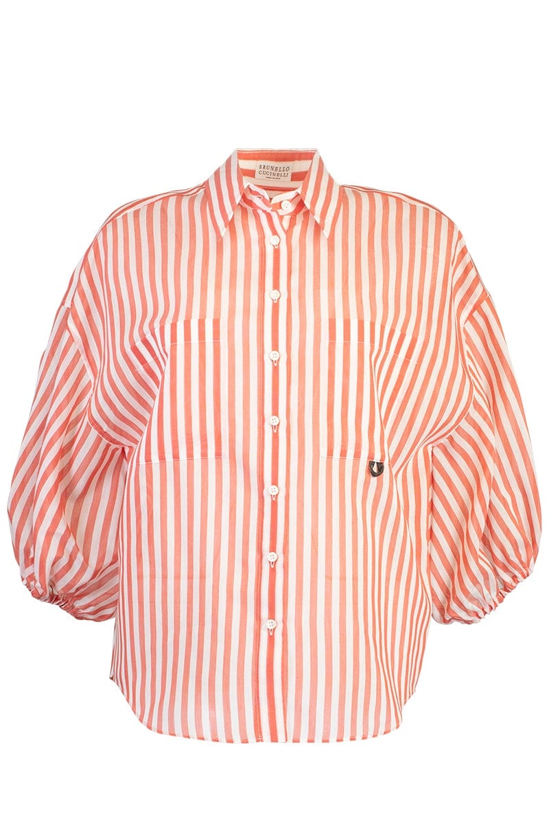 BRUNELLO CUCINELLI-Striped Elbow Sleeve Top - Cherry-