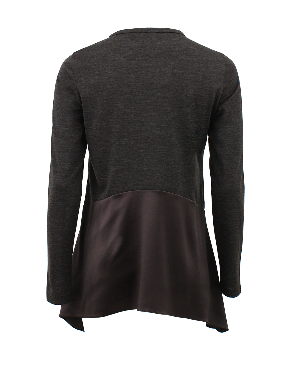 BRUNELLO CUCINELLI-Long Sleeve Tonal Satin Trapeze Top-