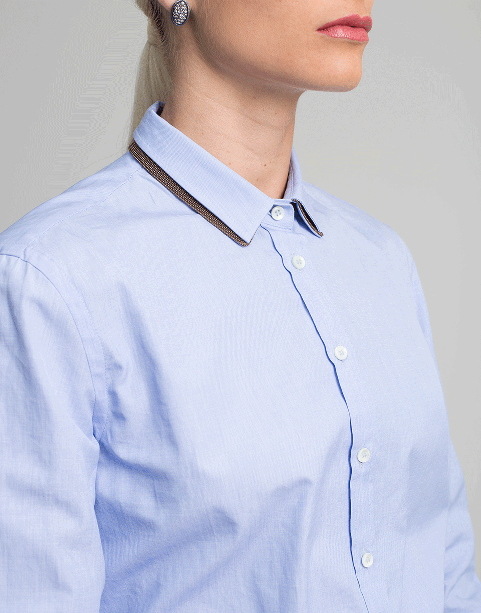 BRUNELLO CUCINELLI-Double Collar Monili Chambray Blouse-