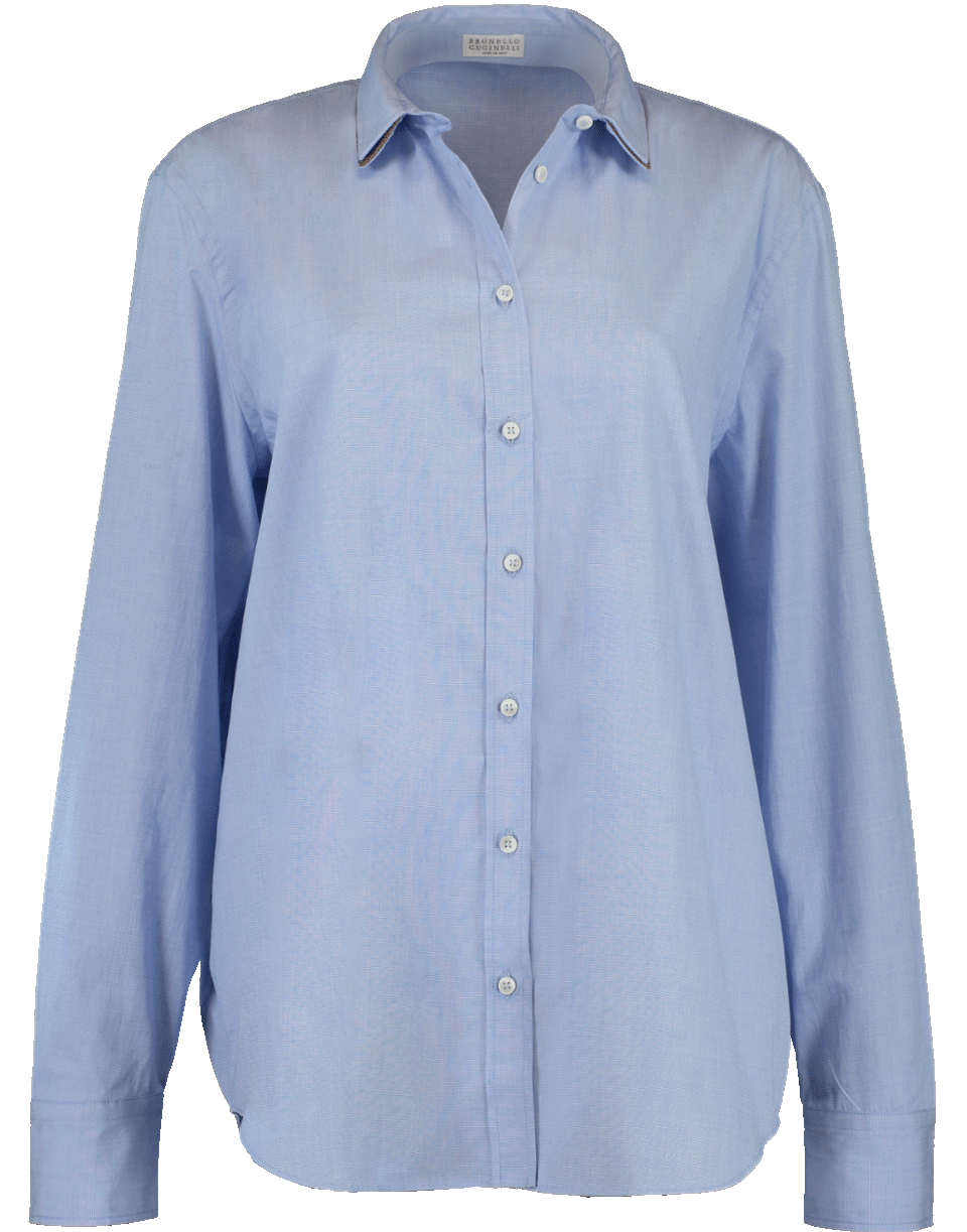 BRUNELLO CUCINELLI-Double Collar Monili Chambray Blouse-