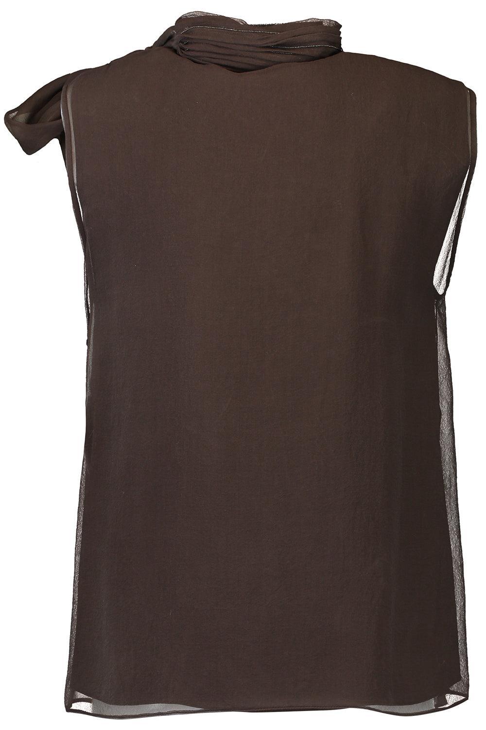 Sleeveless Tie Neck Blouse-DARK CHOCOLATE-XS-CLOTHINGTOPBLOUSE-BRUNELLO CUCINELLI