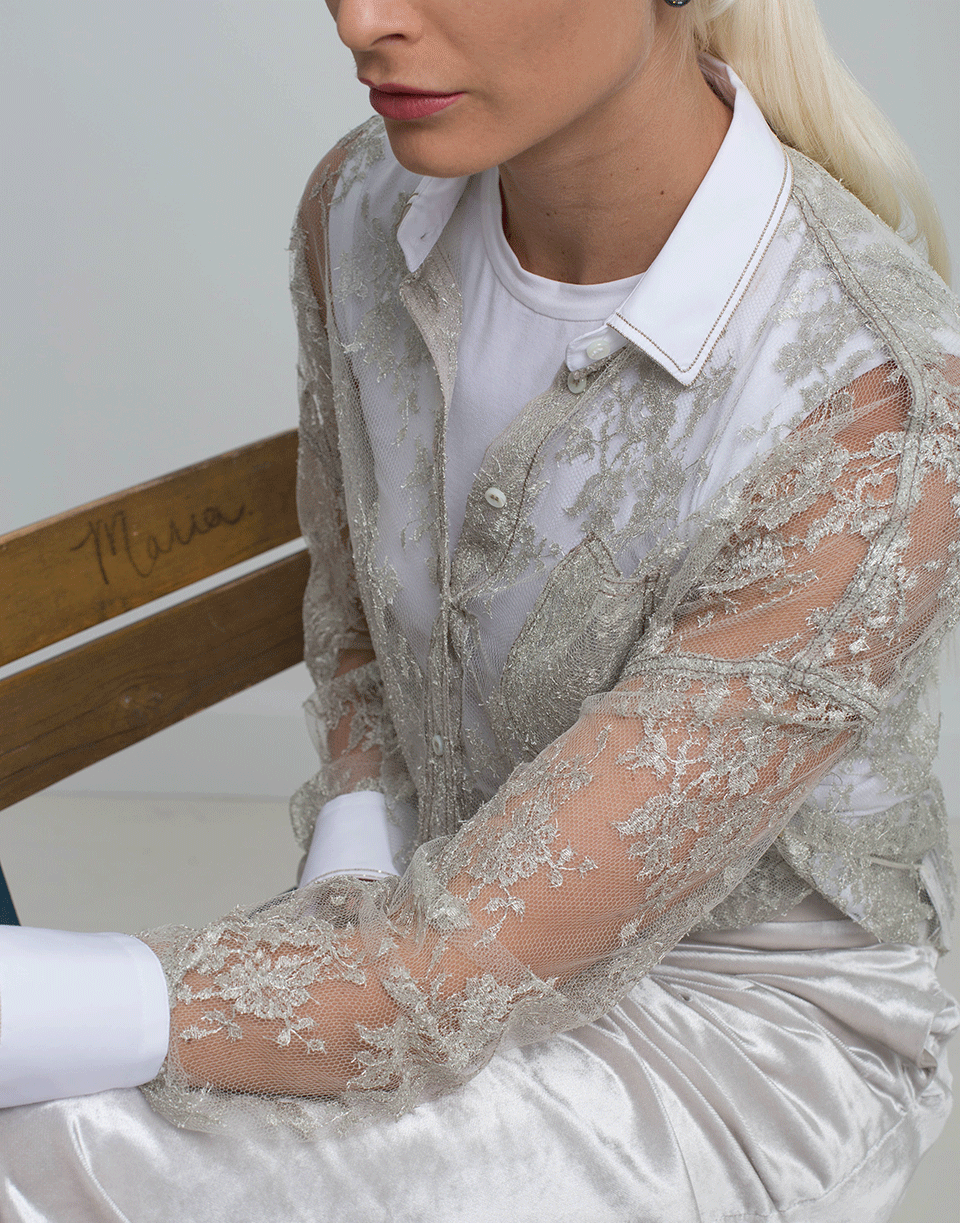 BRUNELLO CUCINELLI-Poplin Lace Blouse-