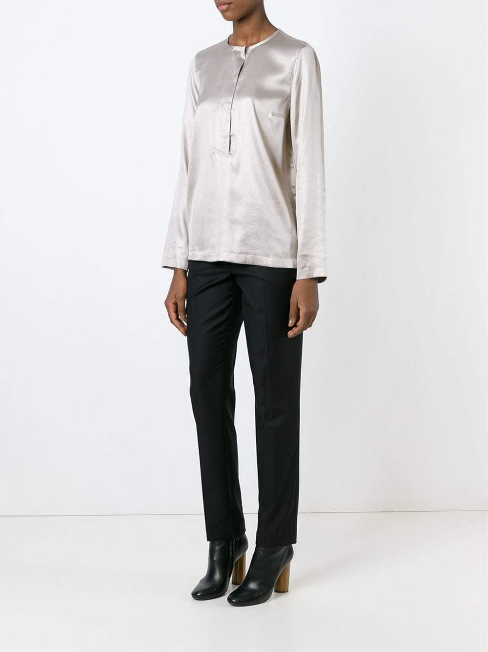 BRUNELLO CUCINELLI-Silk Lurex Henley-DOVE