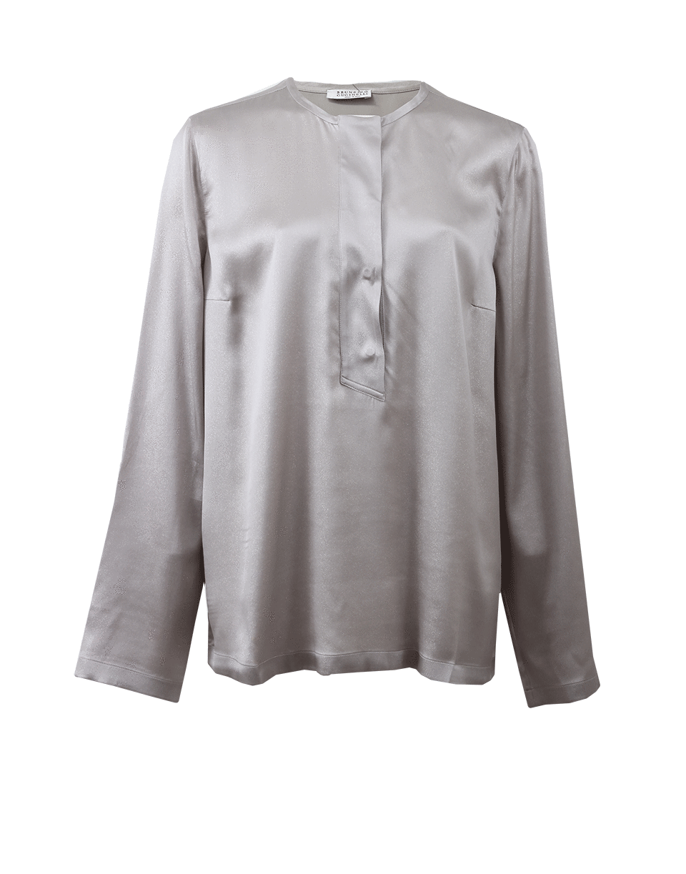 BRUNELLO CUCINELLI-Silk Lurex Henley-DOVE