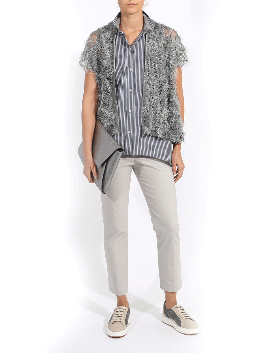BRUNELLO CUCINELLI-Striped Monili Collar Blouse-