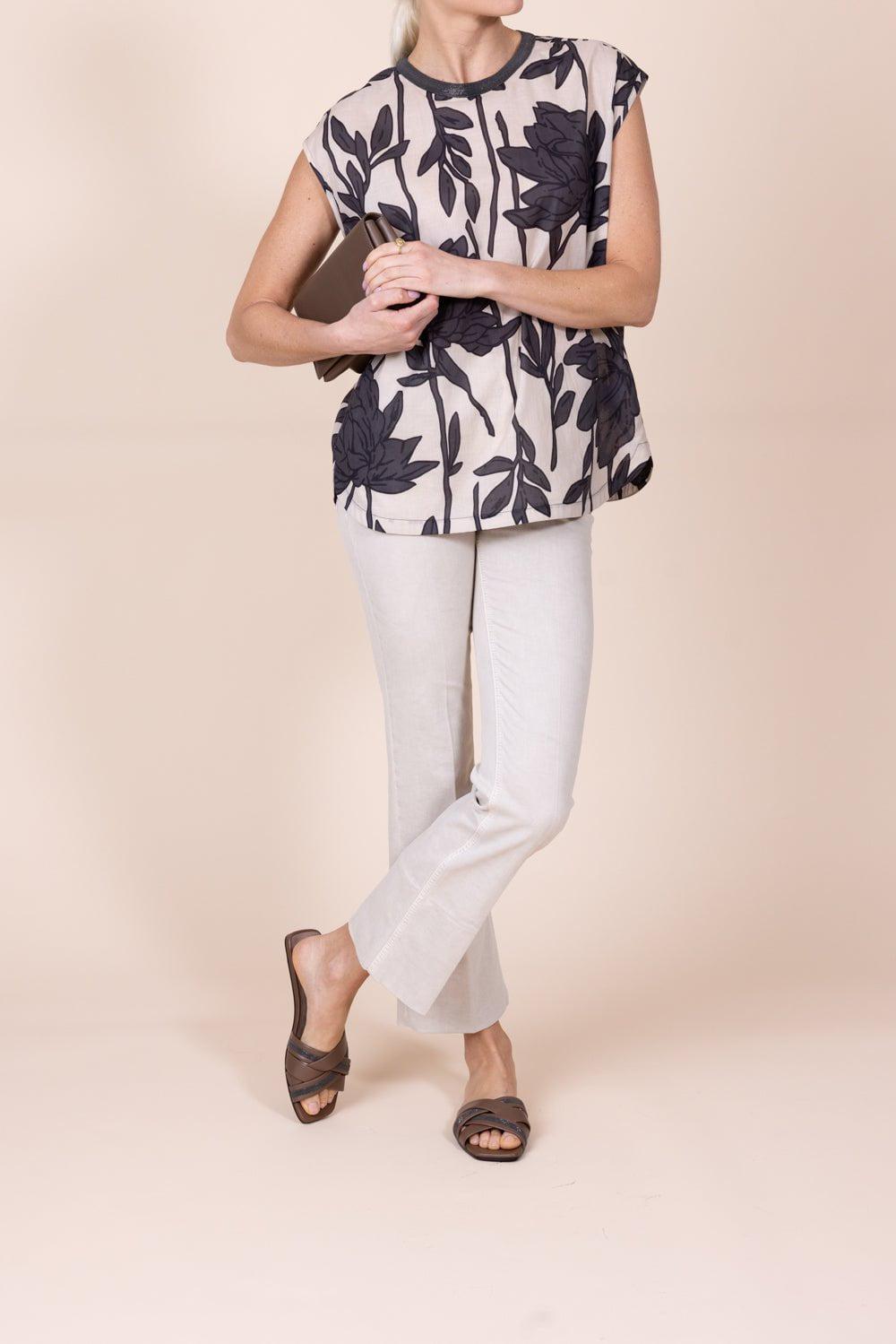 BRUNELLO CUCINELLI-Monili Collar Cap Sleeve Blouse-