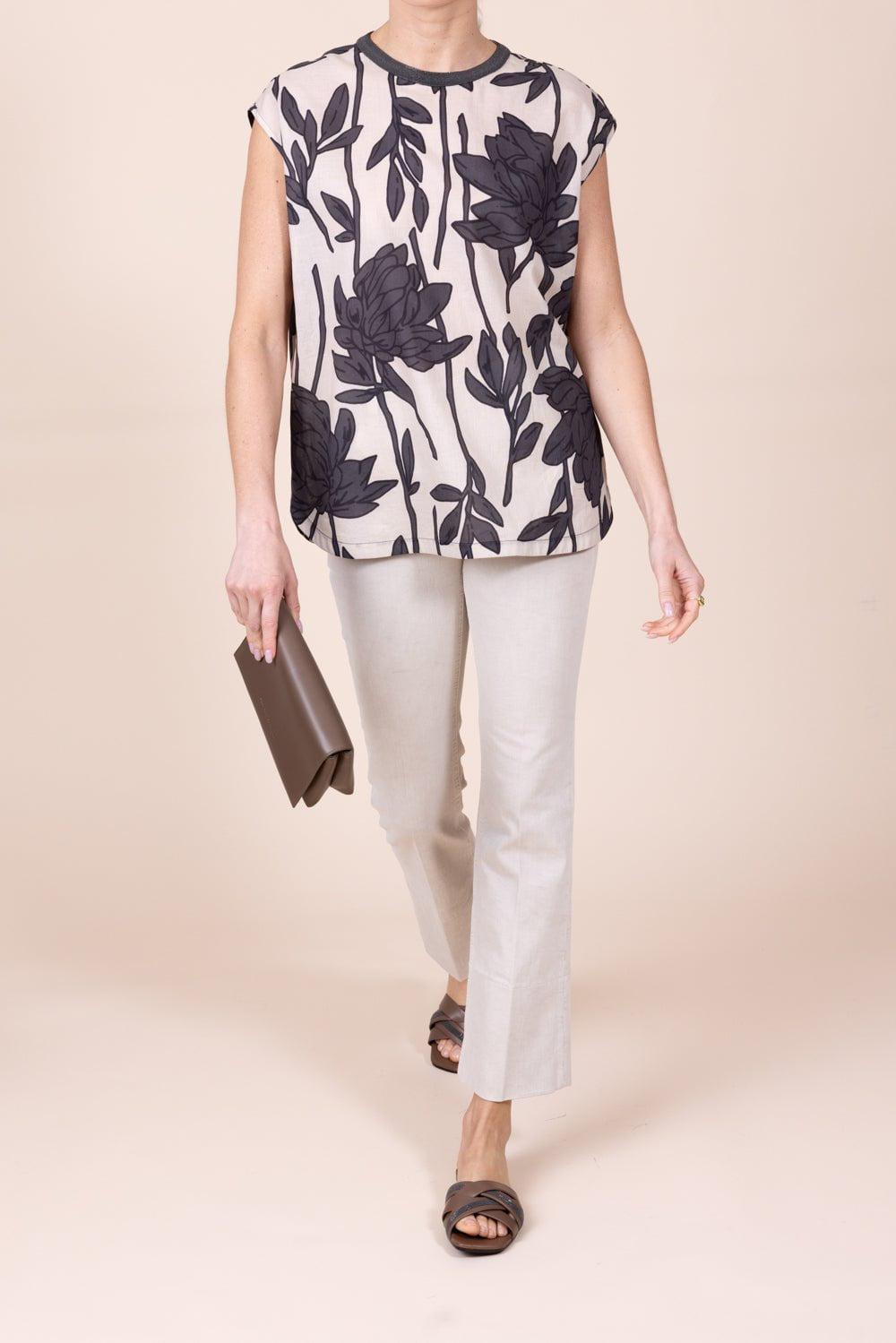 BRUNELLO CUCINELLI-Monili Collar Cap Sleeve Blouse-