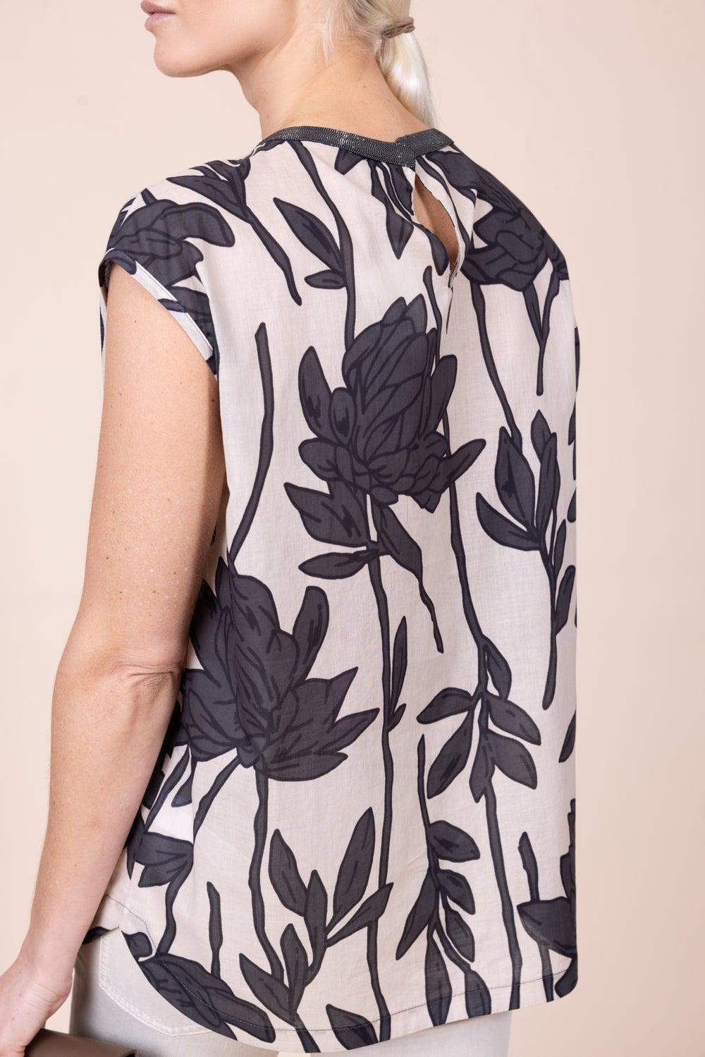 BRUNELLO CUCINELLI-Monili Collar Cap Sleeve Blouse-