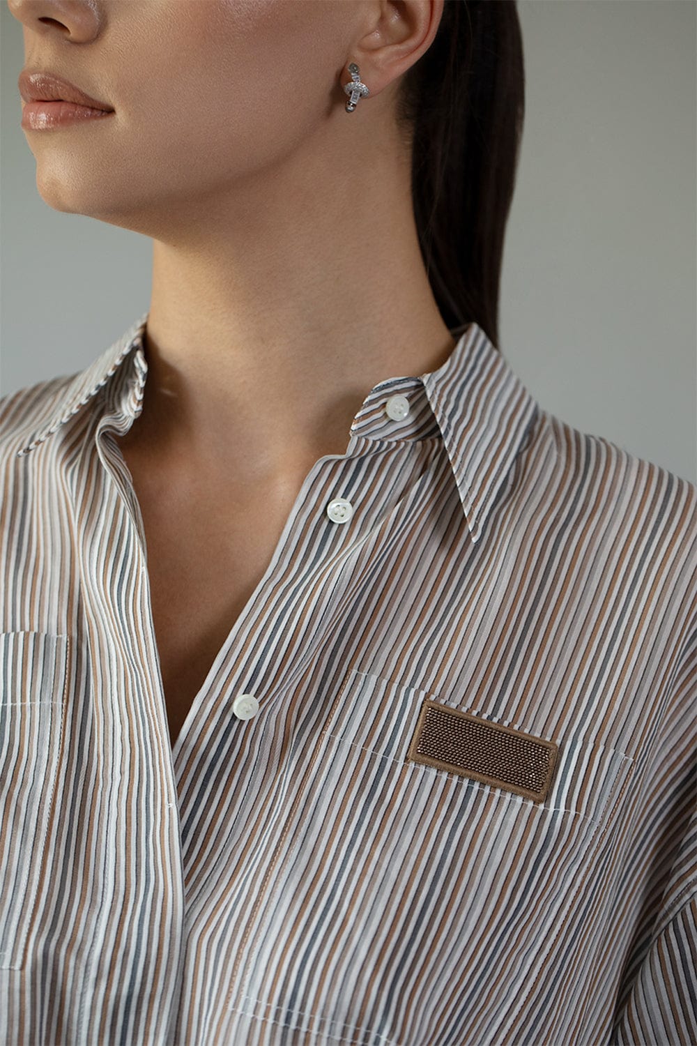 BRUNELLO CUCINELLI-Elastic Waist Stripe Blouse-