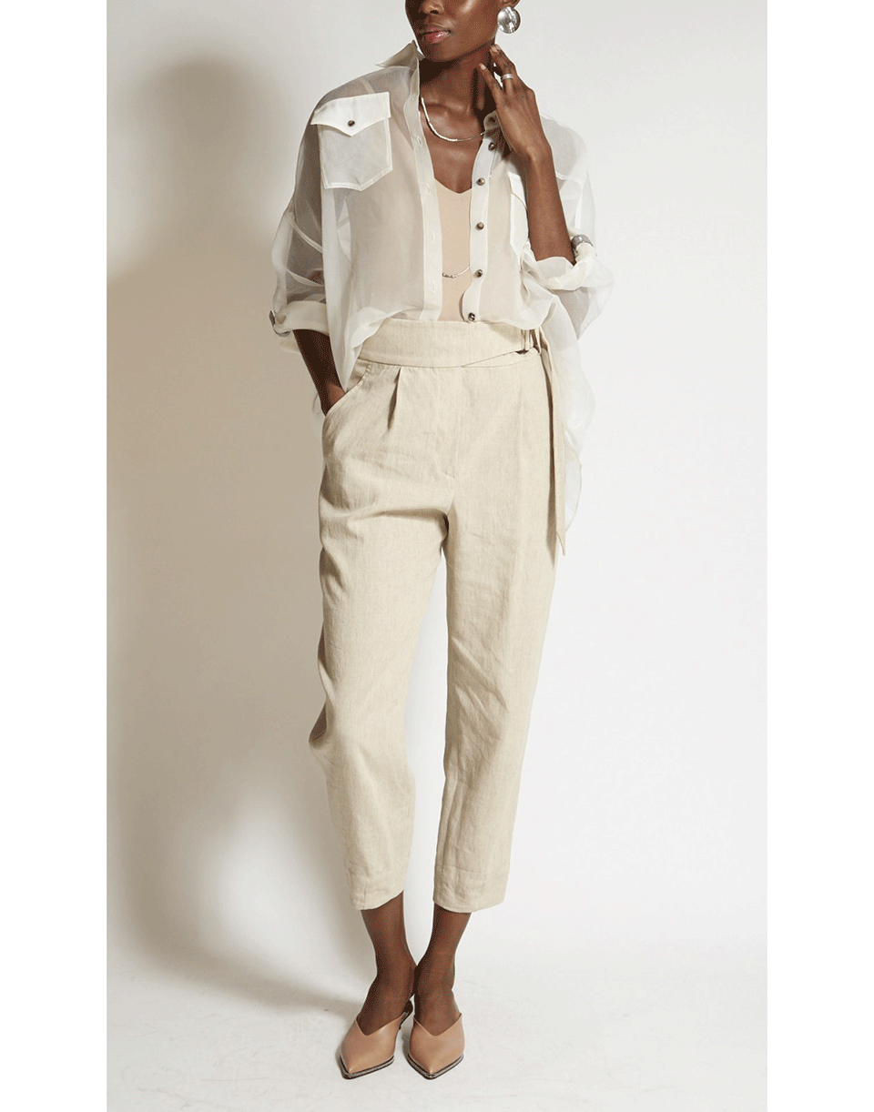 BRUNELLO CUCINELLI-Monili Tab Cuff Detail Silk Organza Blouse-