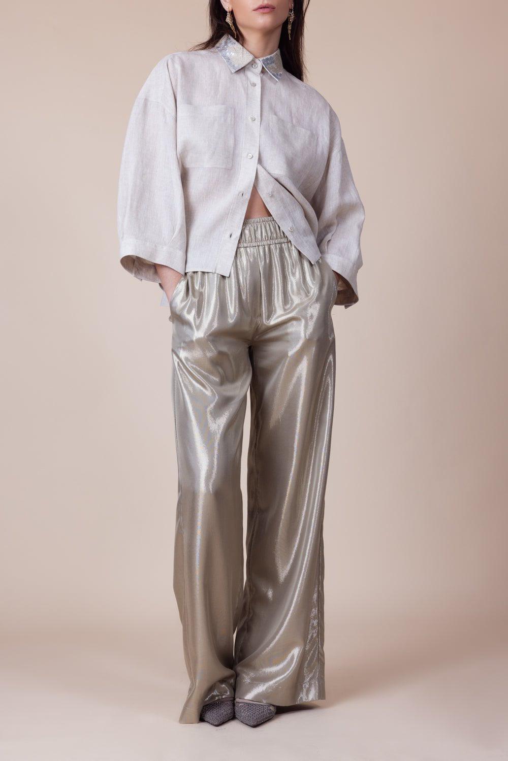 BRUNELLO CUCINELLI-Dazzling Magnolia Collar Shirt-