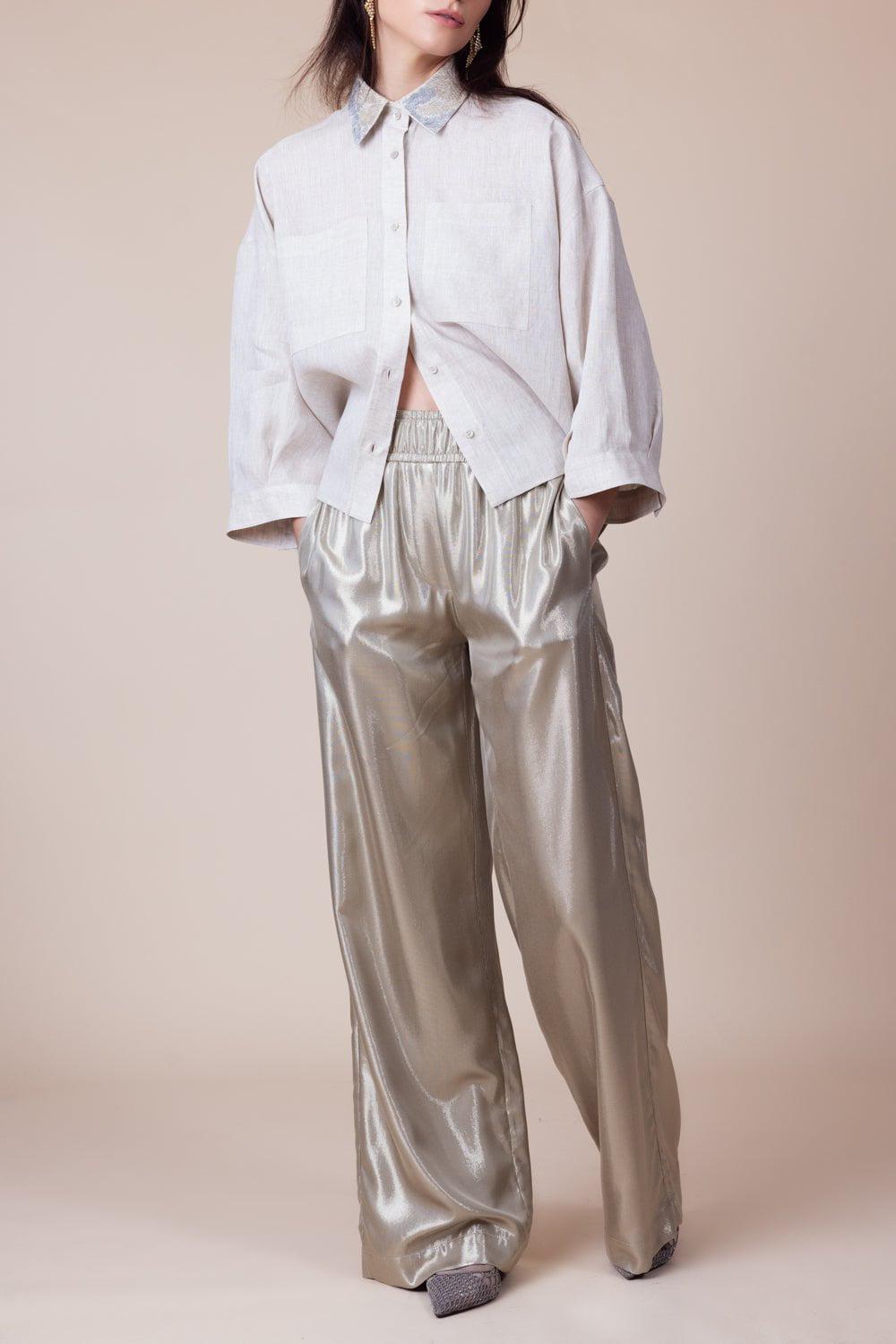 BRUNELLO CUCINELLI-Dazzling Magnolia Collar Shirt-